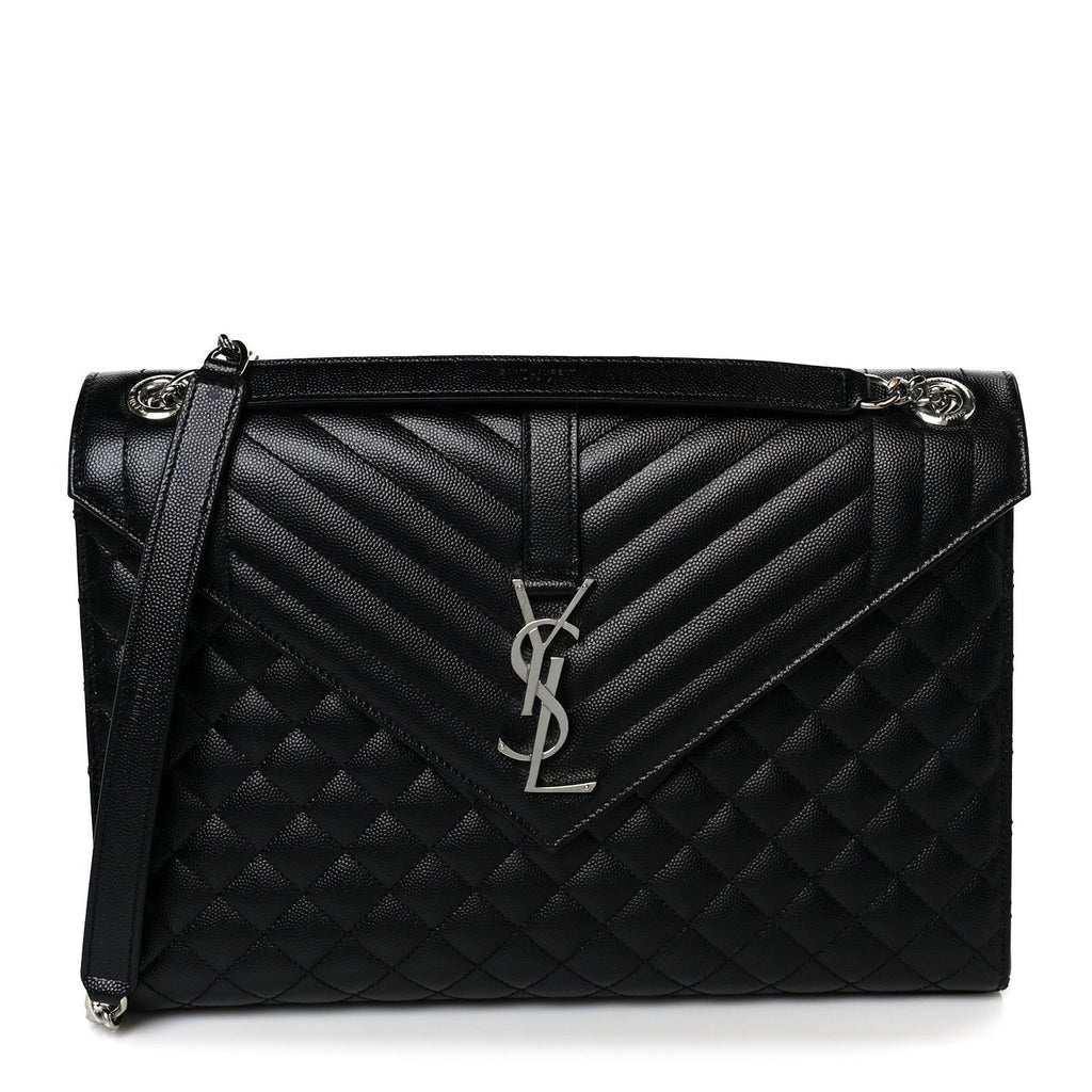 Grain De Poudre Textured Mixed Matelasse Large Triquilt Monogram Satchel Black