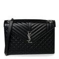 Grain De Poudre Textured Mixed Matelasse Large Triquilt Monogram Satchel Black