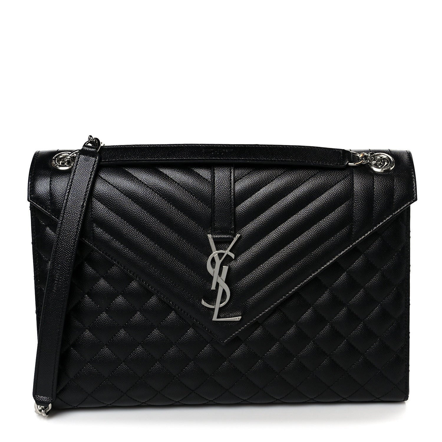 Grain De Poudre Textured Mixed Matelasse Large Triquilt Monogram Satchel Black