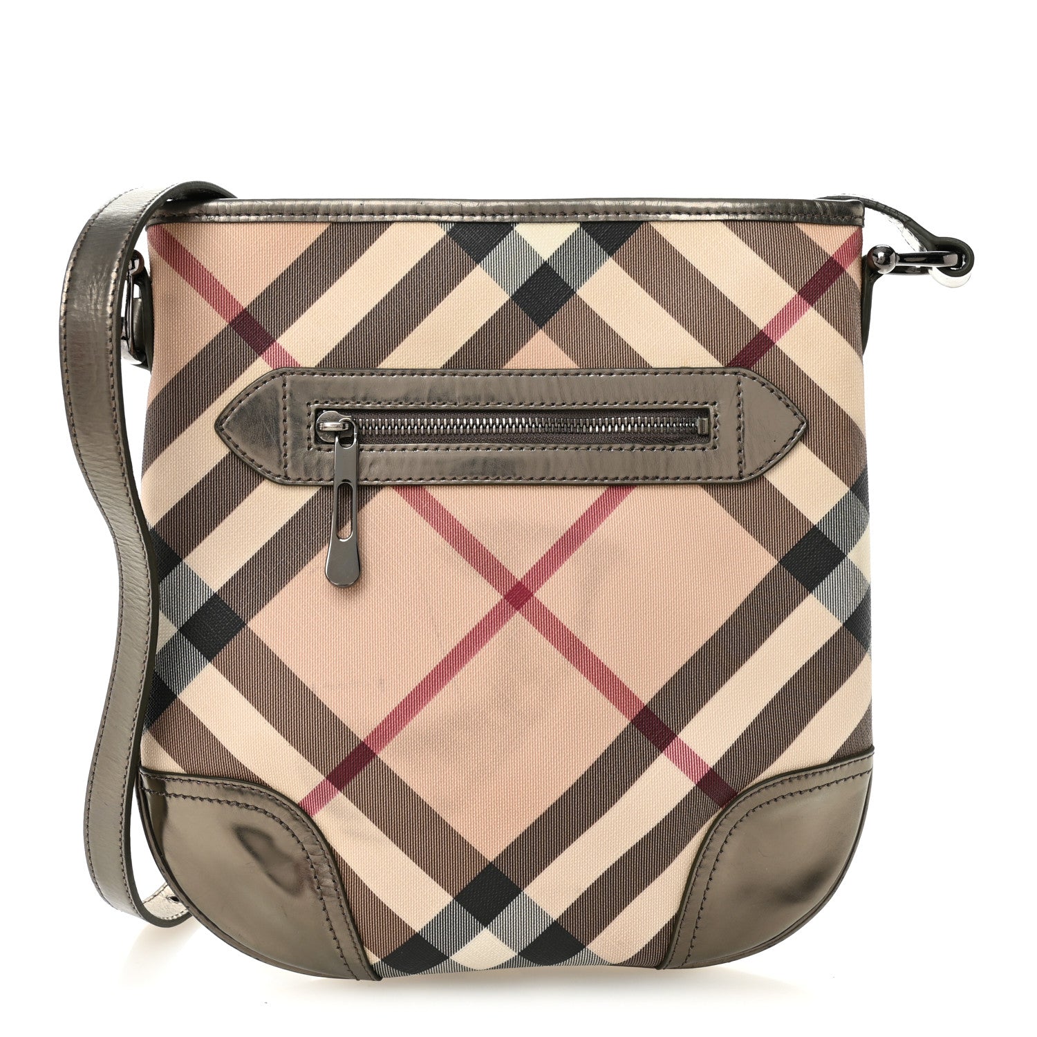 Patent Nova Check Dryden Crossbody Bag Pewter
