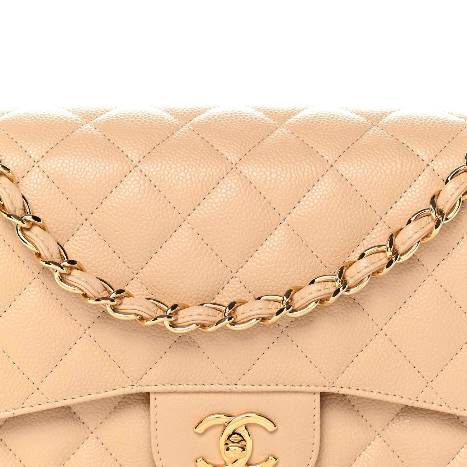 Caviar Quilted Jumbo Double Flap Light Beige