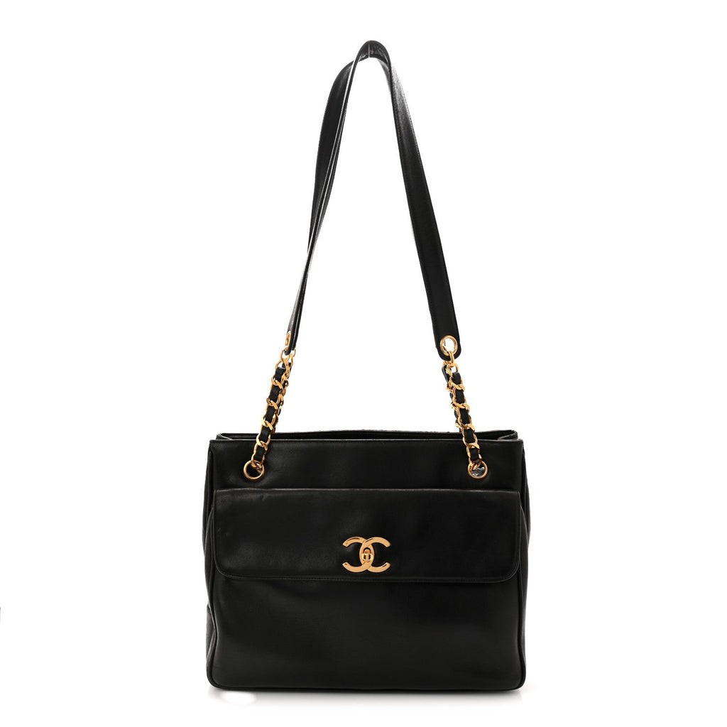 Lambskin CC Flap Shopping Tote Black
