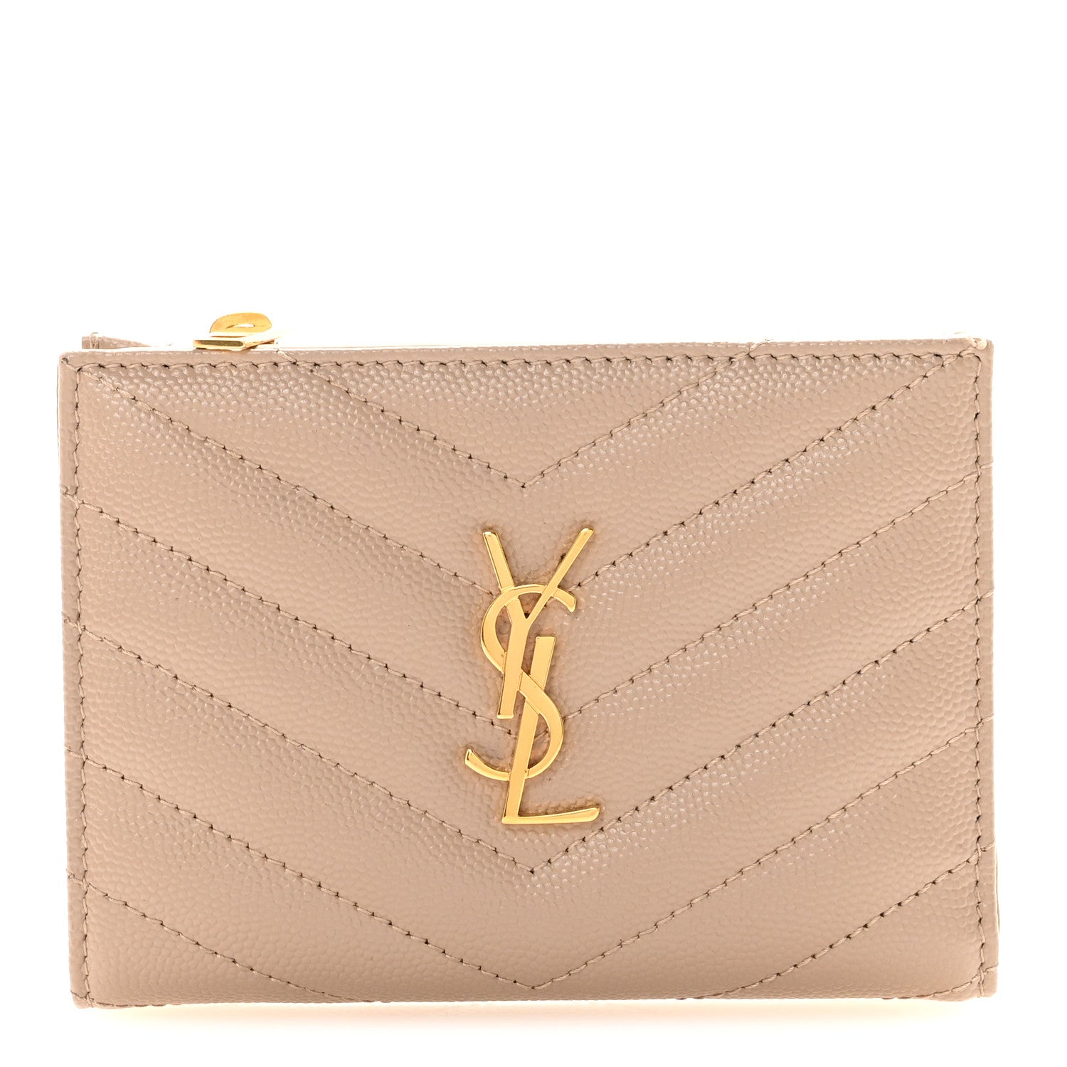 Grain De Poudre Matelasse Chevron Monogram Zipped  Case Dark Beige