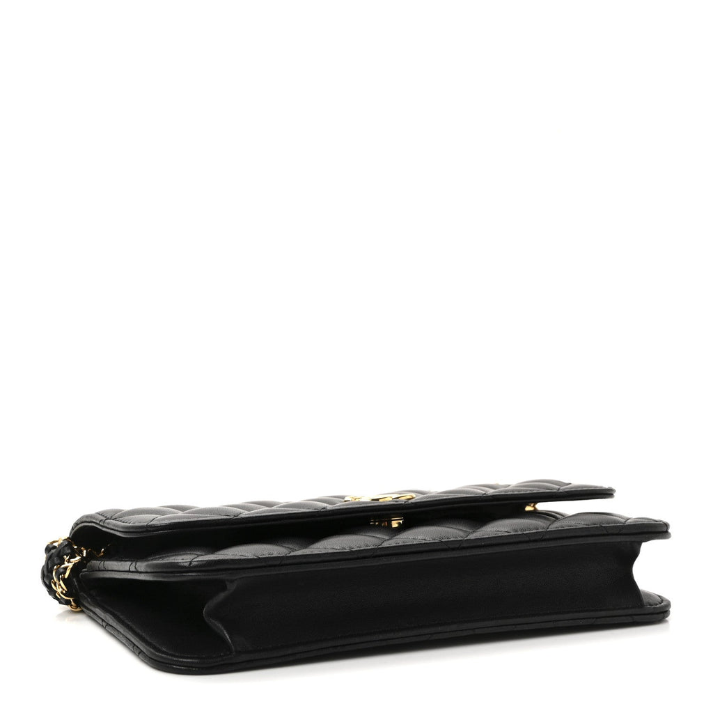 Lambskin Quilted Flap Shoulder Bag Chain Black