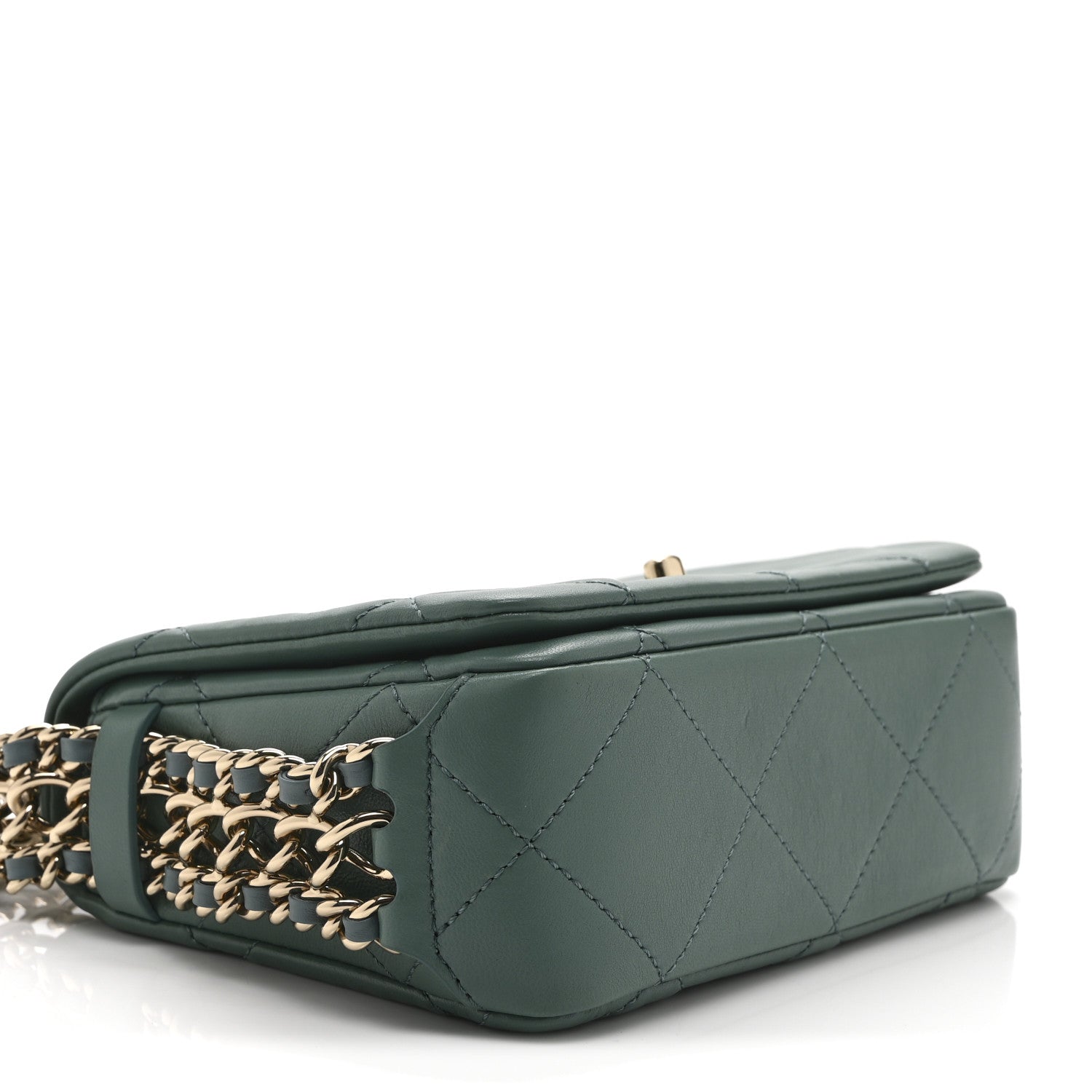 Lambskin Quilted Mini Chain Rows Flap  Green