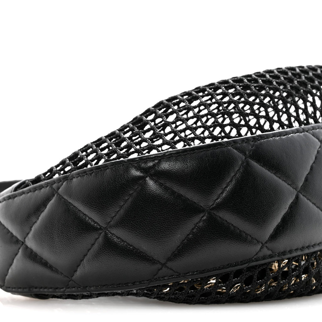 Mesh Shiny Lambskin Chain Hobo Black