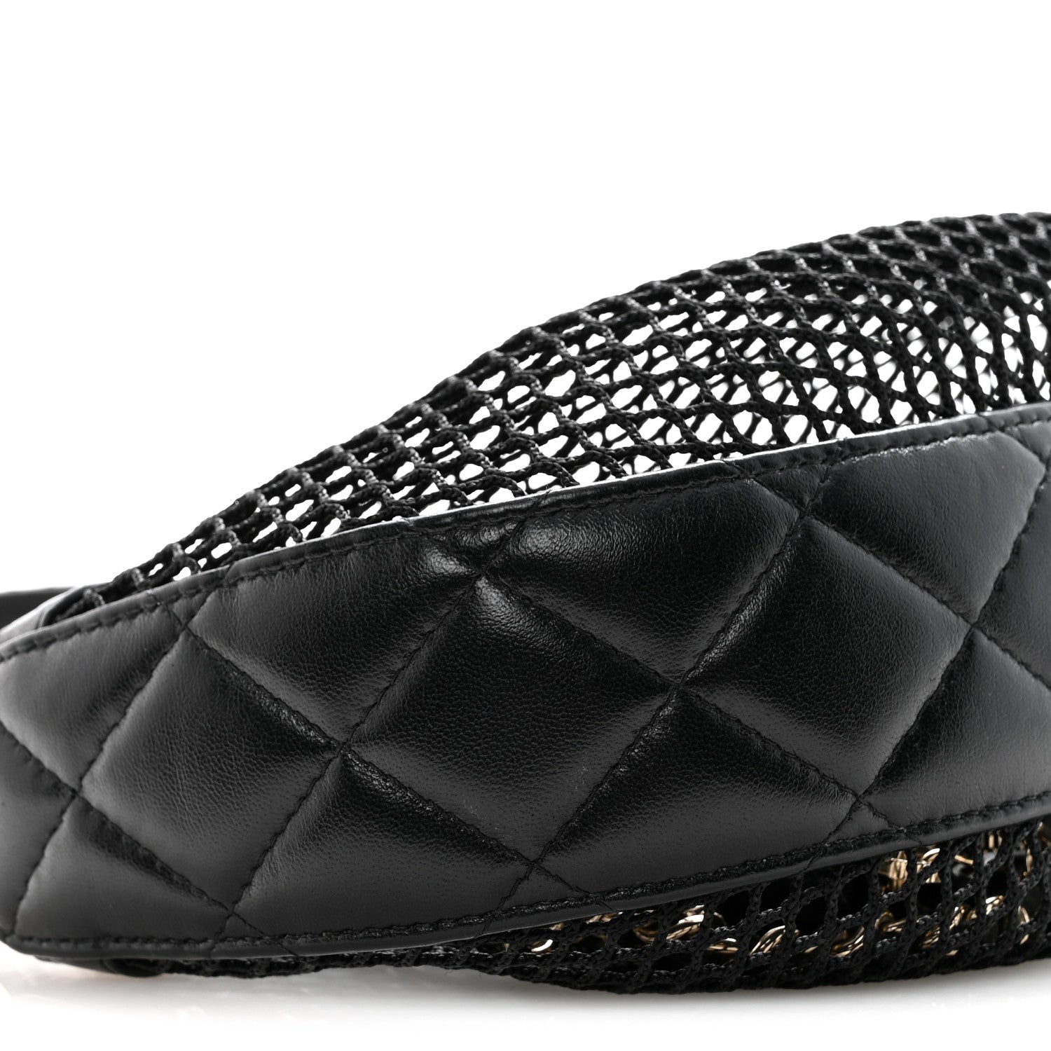 Mesh Shiny Lambskin Chain Hobo Black