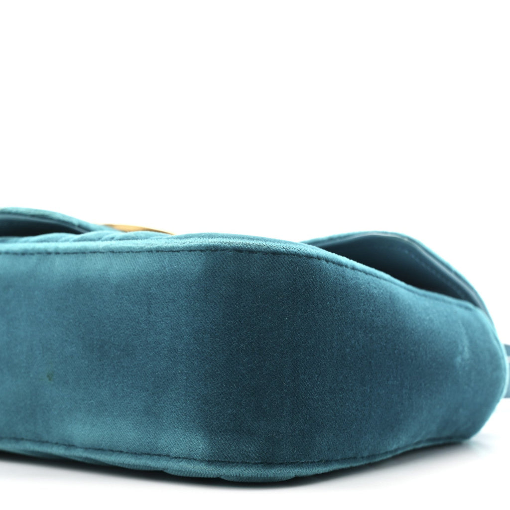 Velvet Matelasse Mini GG Marmont Shoulder Bag Pavone Cyan