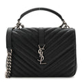Sheepskin Matelasse Chevron Monogram Medium College Bag Black