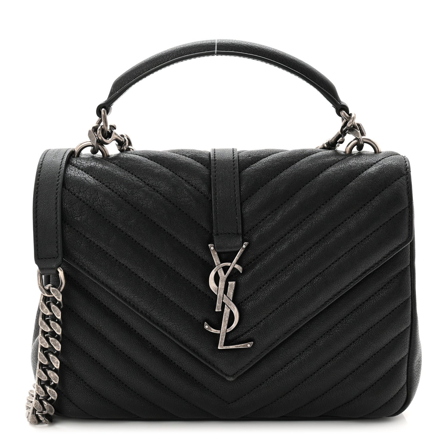 Sheepskin Matelasse Chevron Monogram Medium College Bag Black