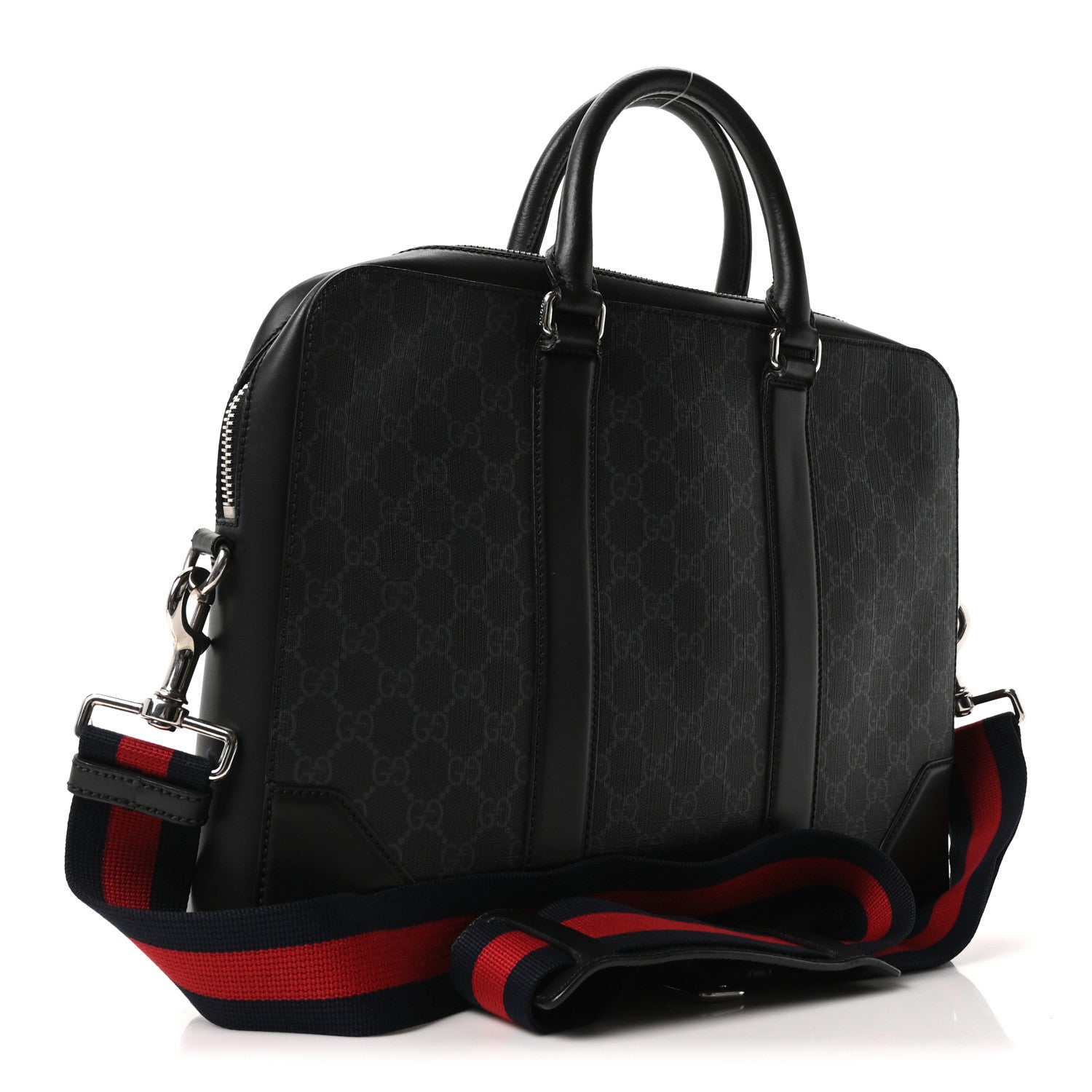 GG Supreme Monogram Appia Calfskin Web Briefcase Black