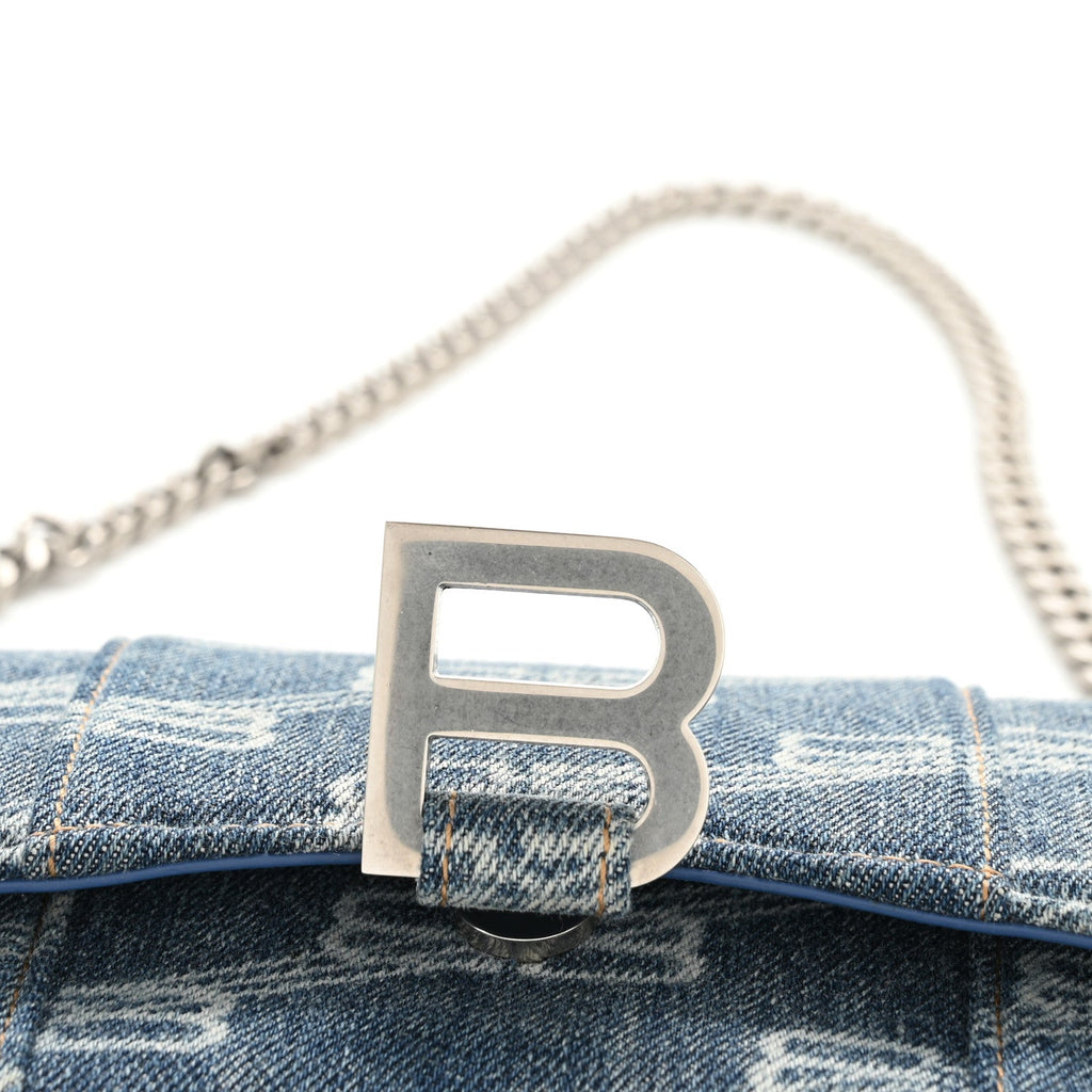 Denim BB Monogram Hourglass Chain Bag Blue