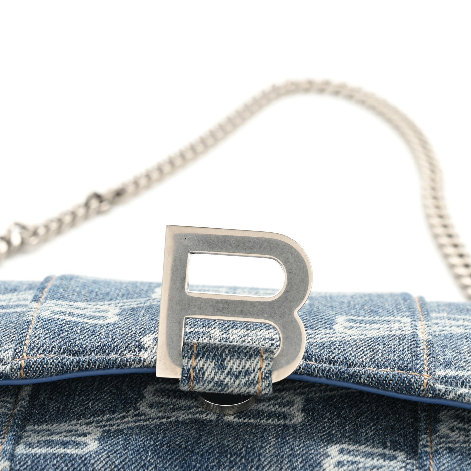 Denim BB Monogram Hourglass Chain Bag Blue