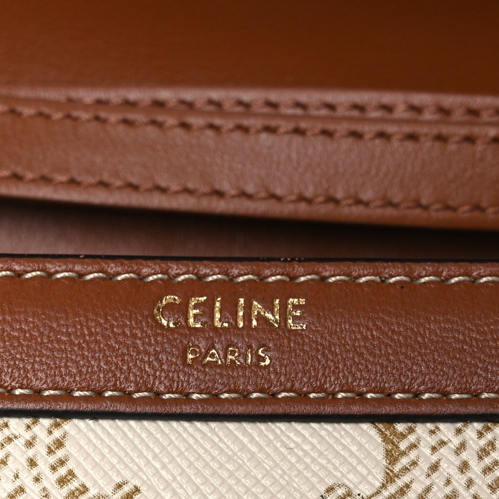 Triomphe Canvas Calfskin Maillon Wallet on Chain White