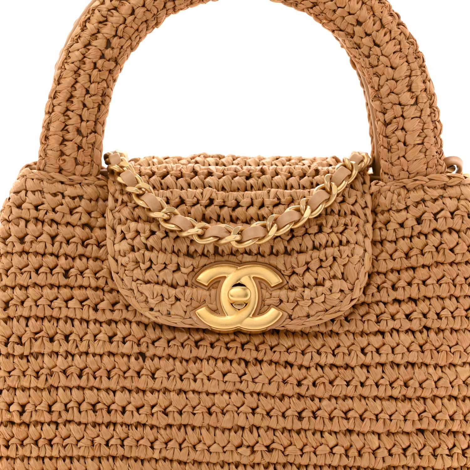 Braided Raffia Nano Kelly Flap Bag Dark Beige