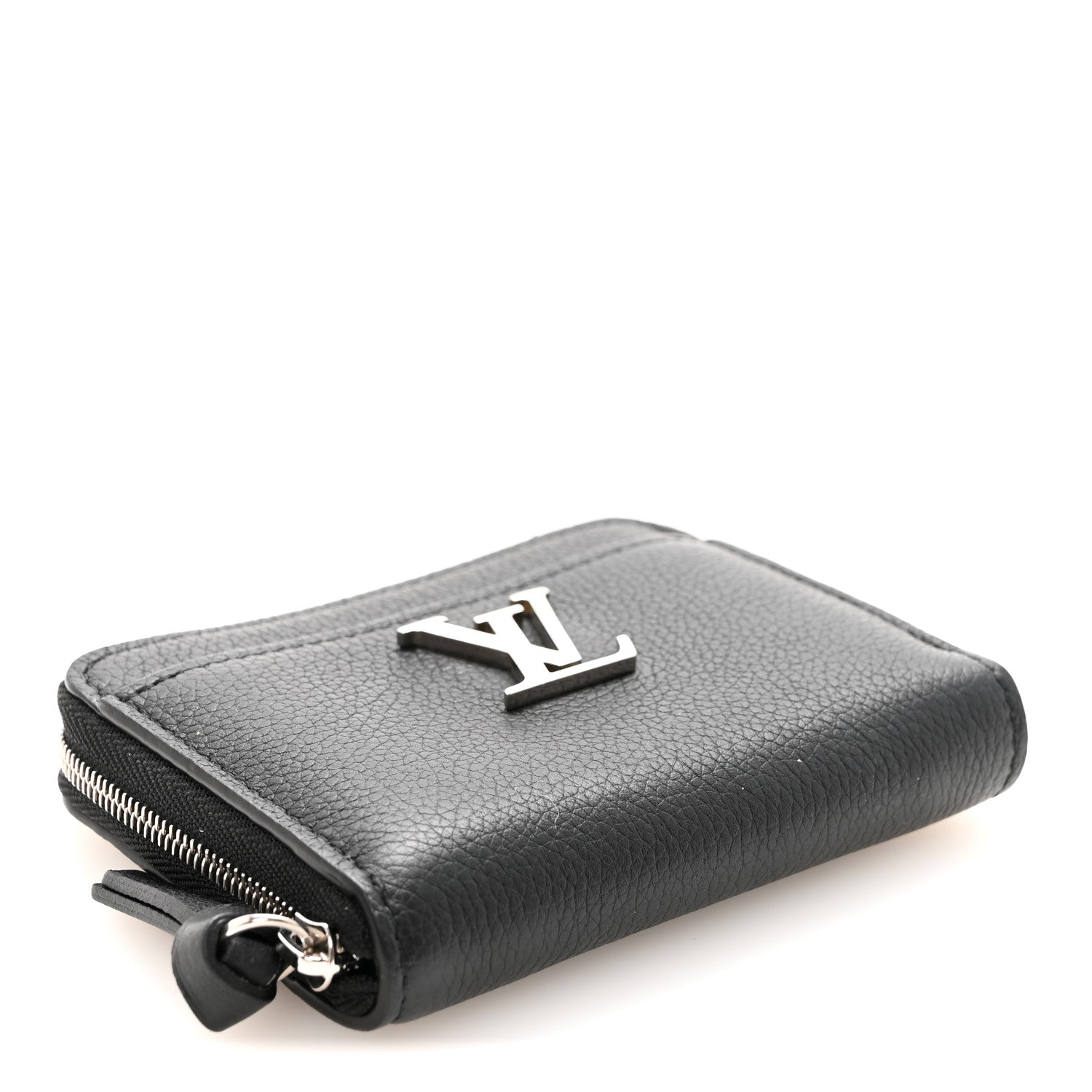 Calfskin Lockme Zippy Coin Purse Black