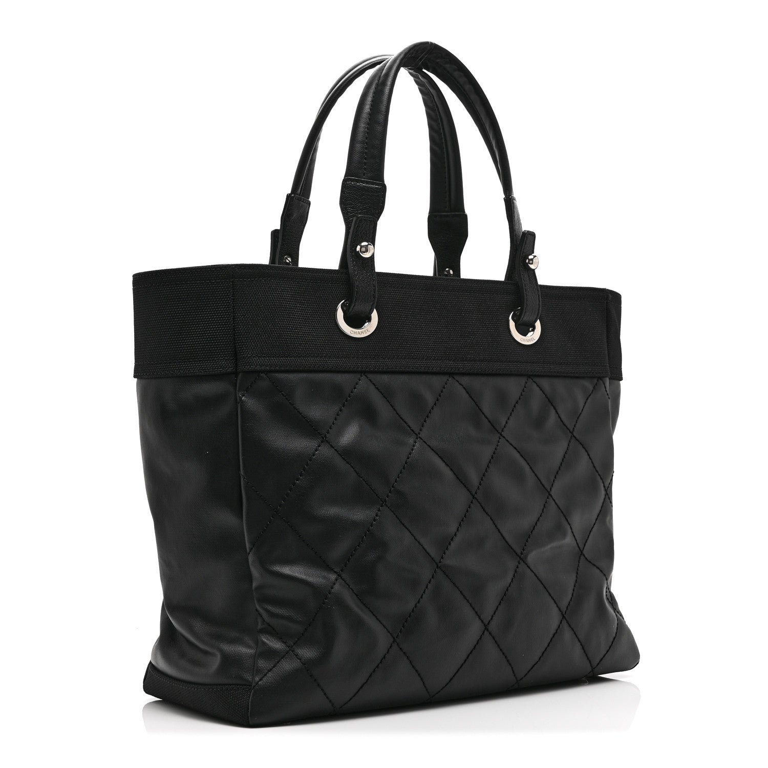 Coated Canvas Quilted Large Paris Biarritz Tote Black