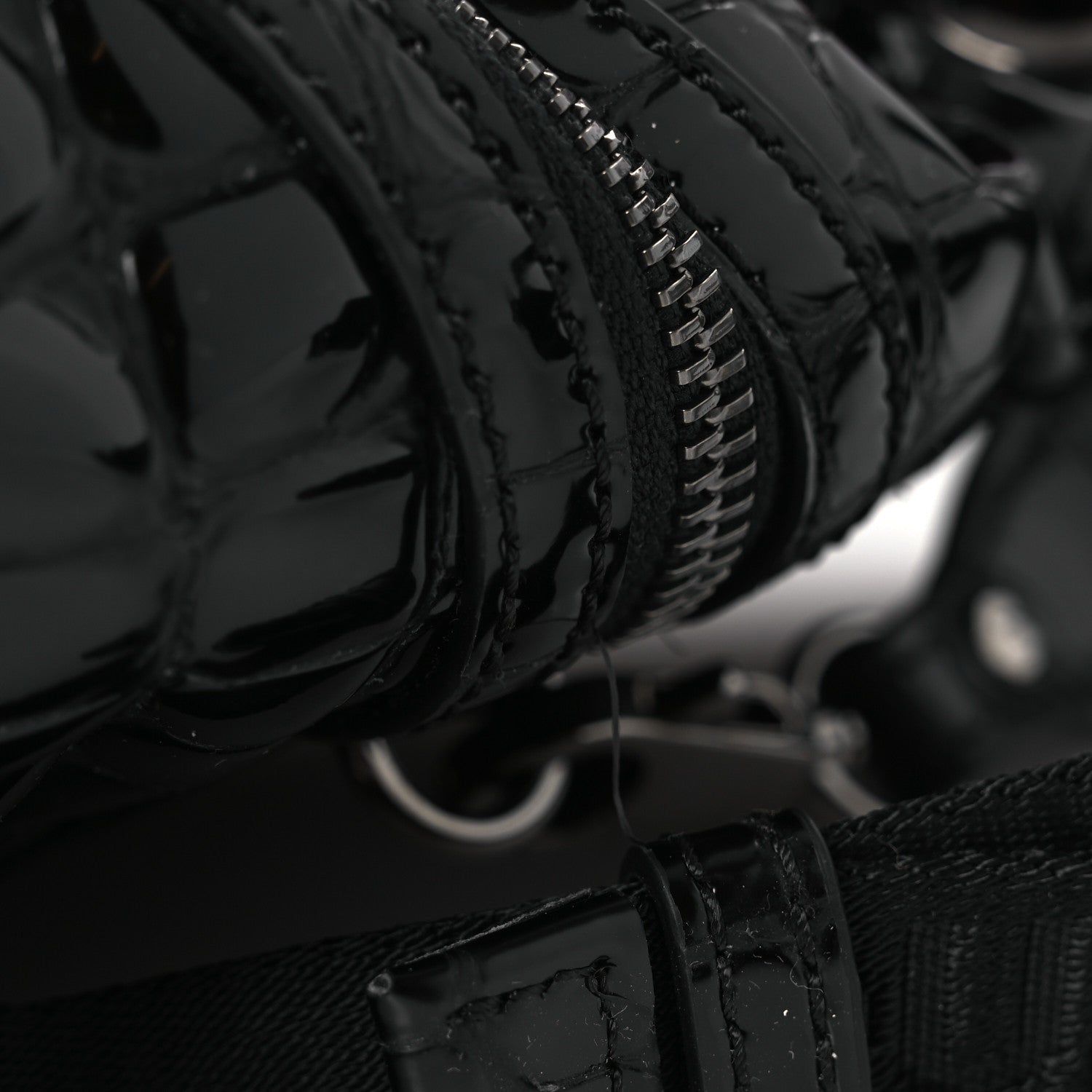 Calfskin Alligator Embossed Small Explorafunk Backpack Black