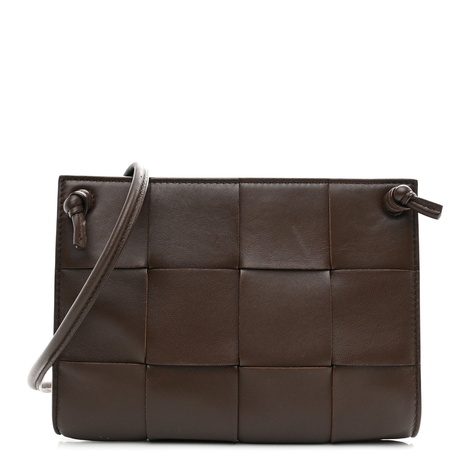 Lambskin Maxi Intrecciato Mini Cassette Crossbody Pouch Brown