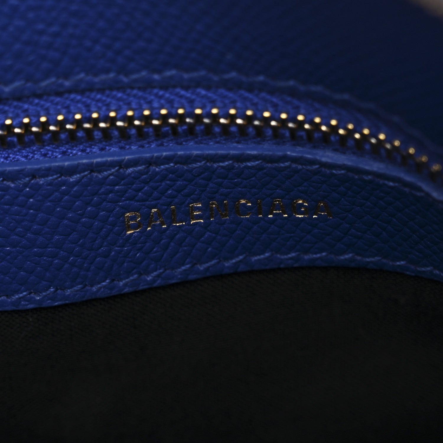 Signature Grained Calfskin Logo XXS Ville Top Handle Bag Bleu Roi White
