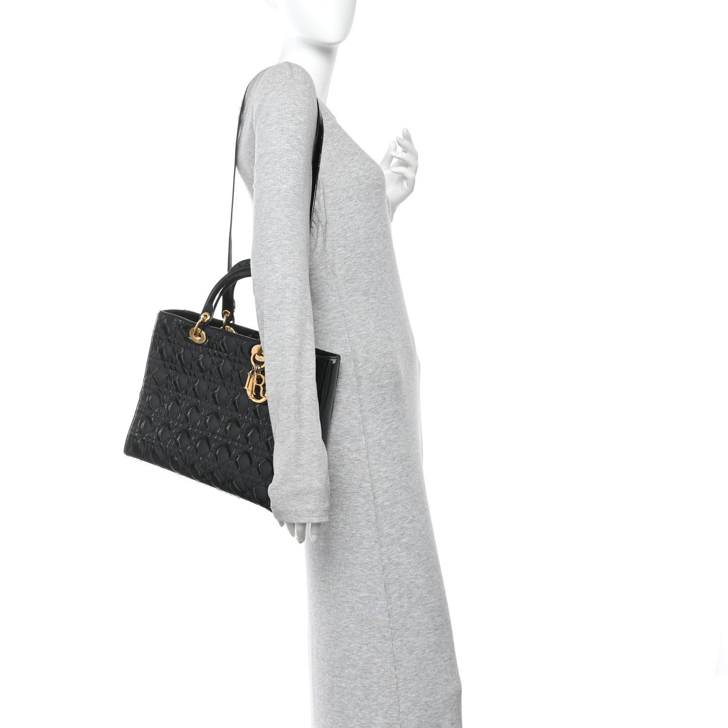 Patent Cannage Large Lady Dior Black