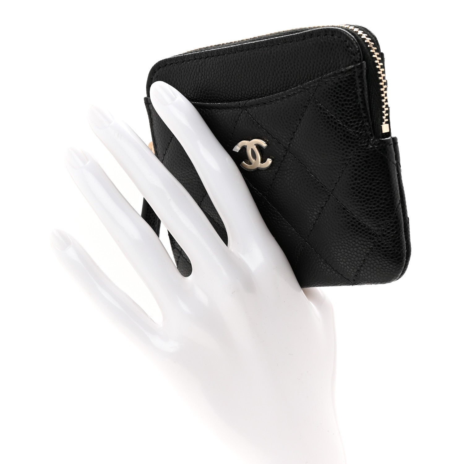 Caviar Quilted Zip  Holder Wallet Black