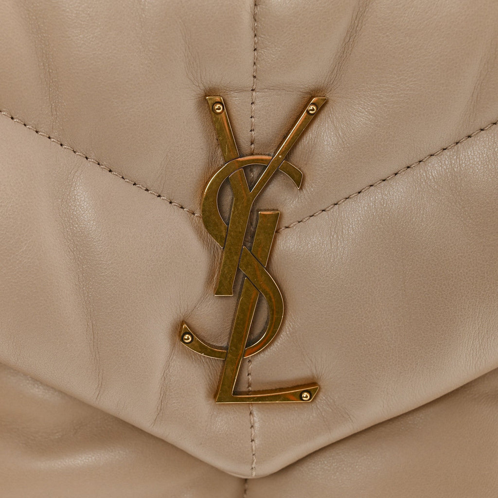 Lambskin Quilted Small Loulou Puffer Monogram Chain Satchel Dark Beige