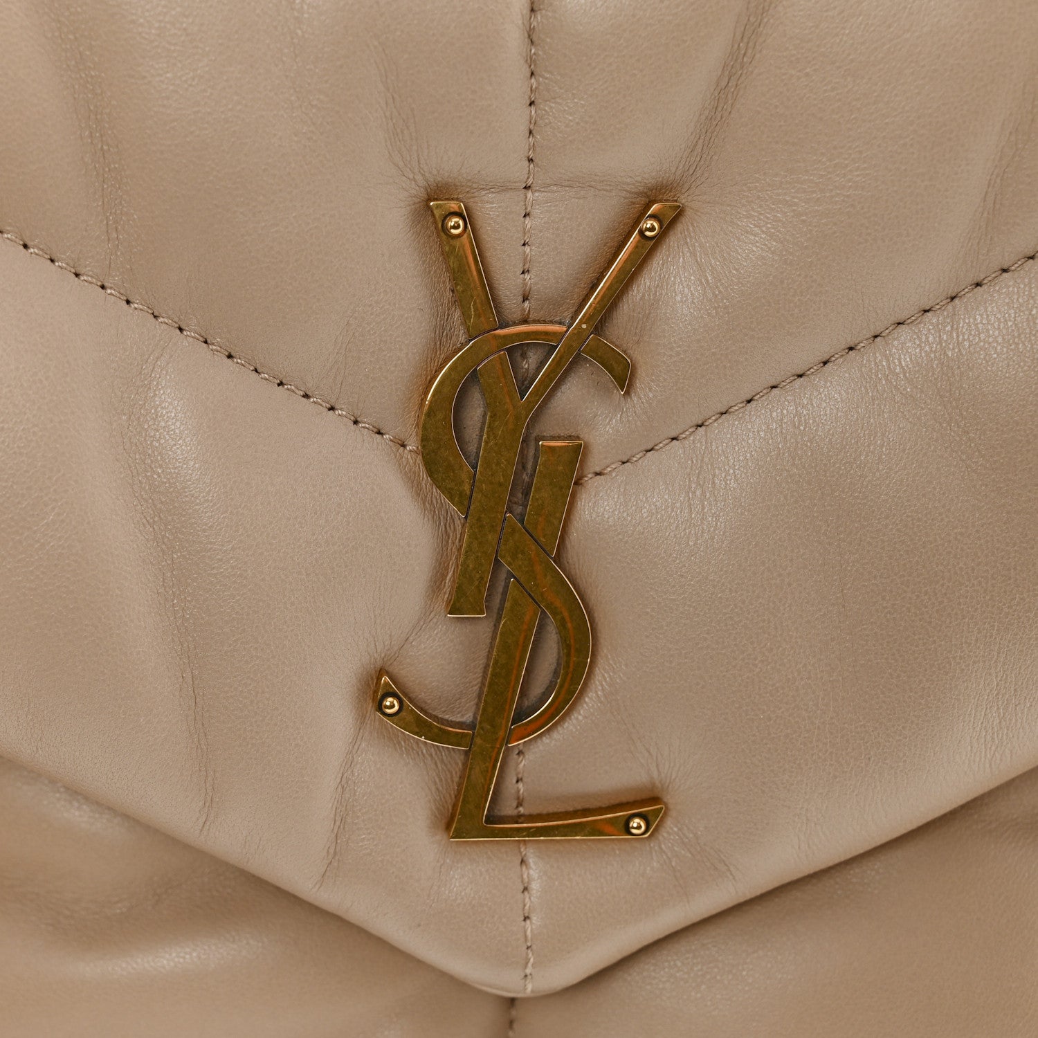 Lambskin Quilted Small Loulou Puffer Monogram Chain Satchel Dark Beige