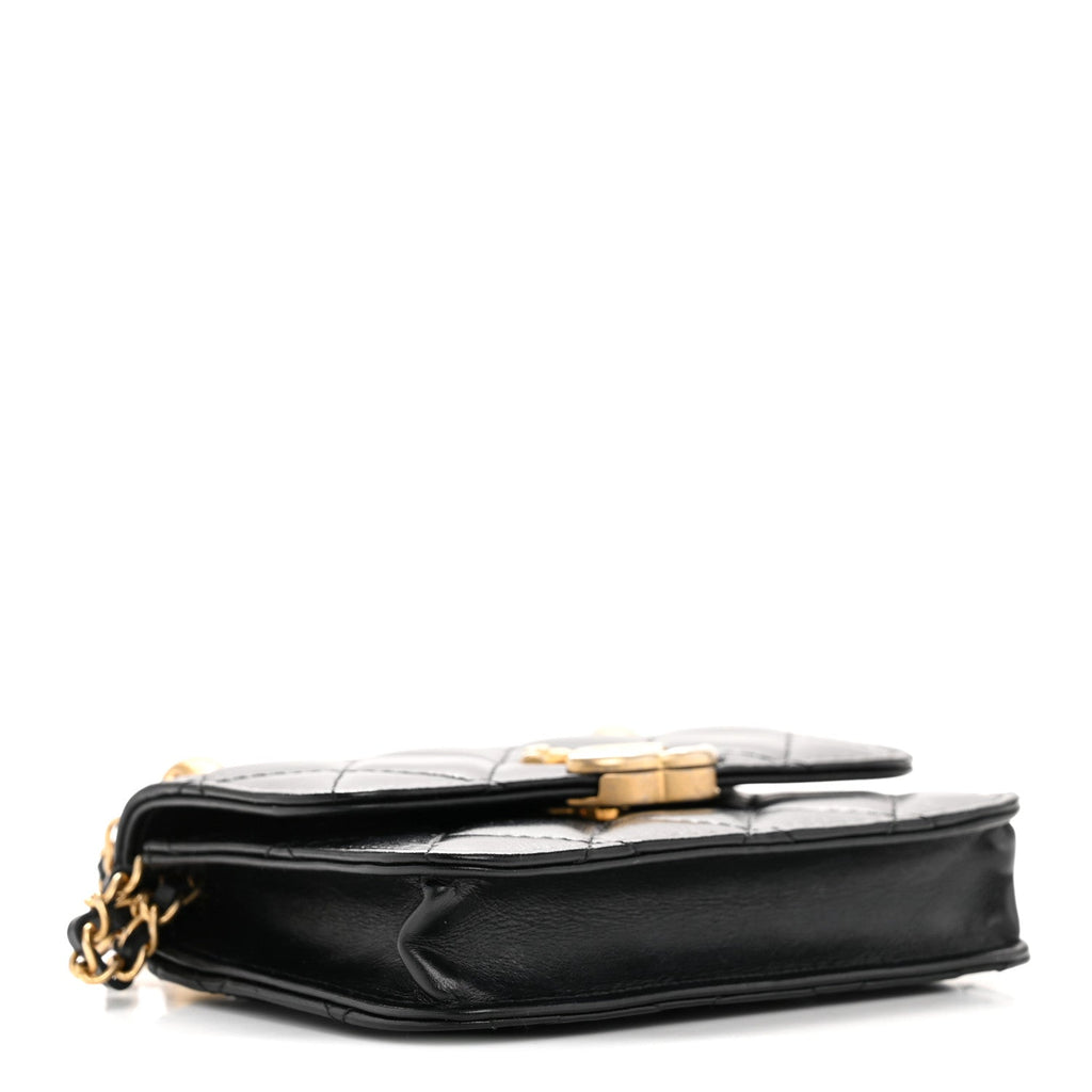 Calfskin Quilted Perfect Fit Coin Purse With Chain Black