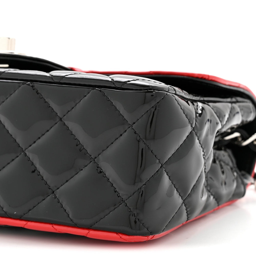 Patent Calfskin Quilted Bi-Color Mini Rectangular Flap Red Black