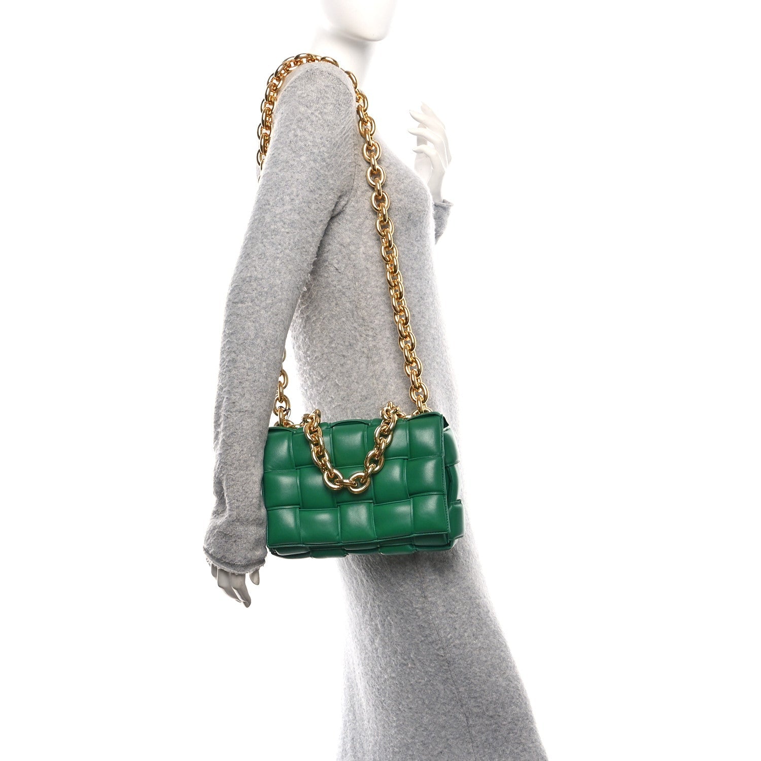 Lambskin Maxi Intreccio Padded Chain Cassette Crossbody Bag Racing Green