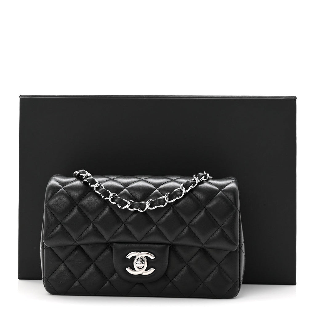 Lambskin Quilted Mini Rectangular Flap Black