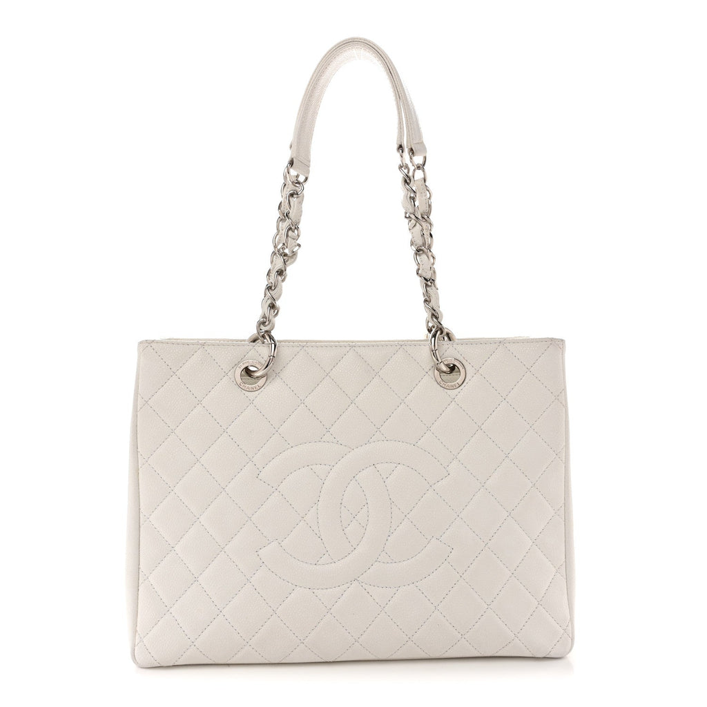 Caviar Quilted Grand Shopping Tote GST White