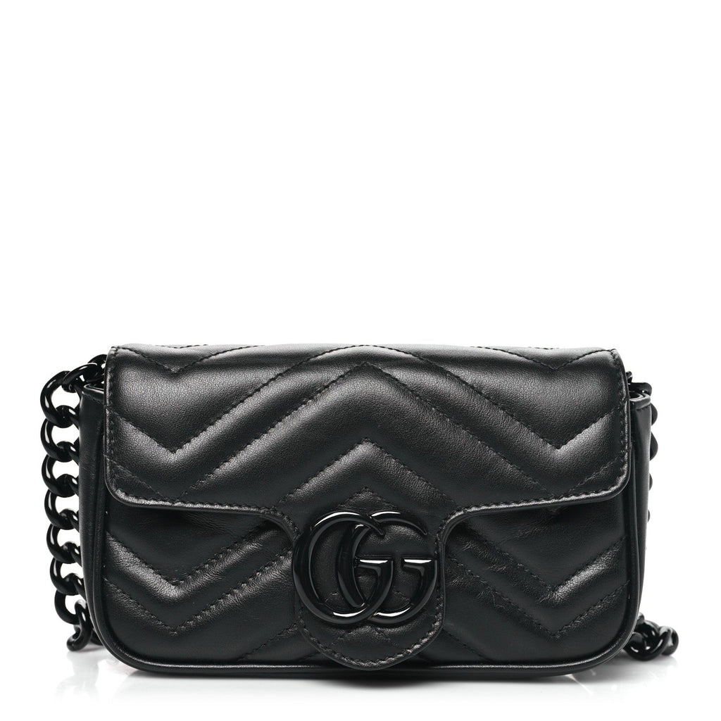 Calfskin Matelasse Monochrome GG Marmont Chain Belt Bag Black