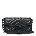 Calfskin Matelasse Monochrome GG Marmont Chain Belt Bag Black