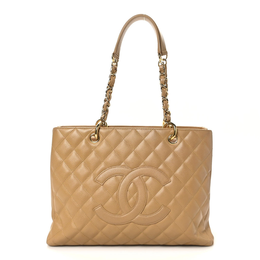 Caviar Quilted Grand Shopping Tote GST Beige