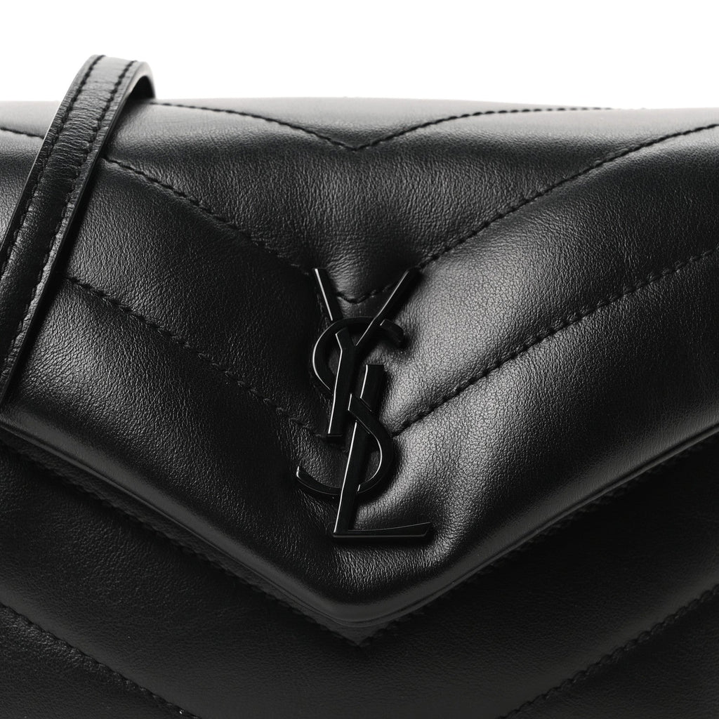 Calfskin Y Quilted Monogram Monochrome Toy Loulou Crossbody Bag Black