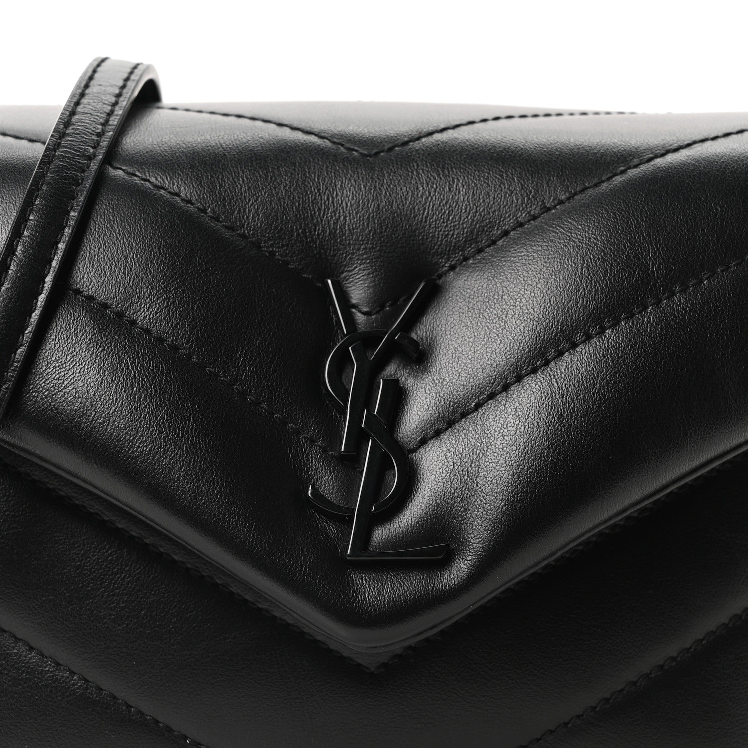 Calfskin Y Quilted Monogram Monochrome Toy Loulou Crossbody Bag Black