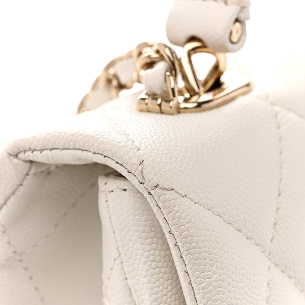 Caviar Quilted Mini Retro Twist Top Handle Flap White