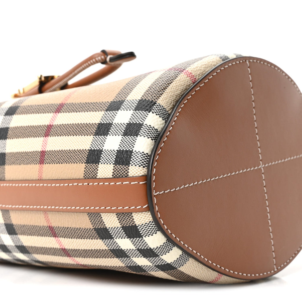 E-Canvas Vintage Check Mini Drawstring Bucket Bag Briar Brown