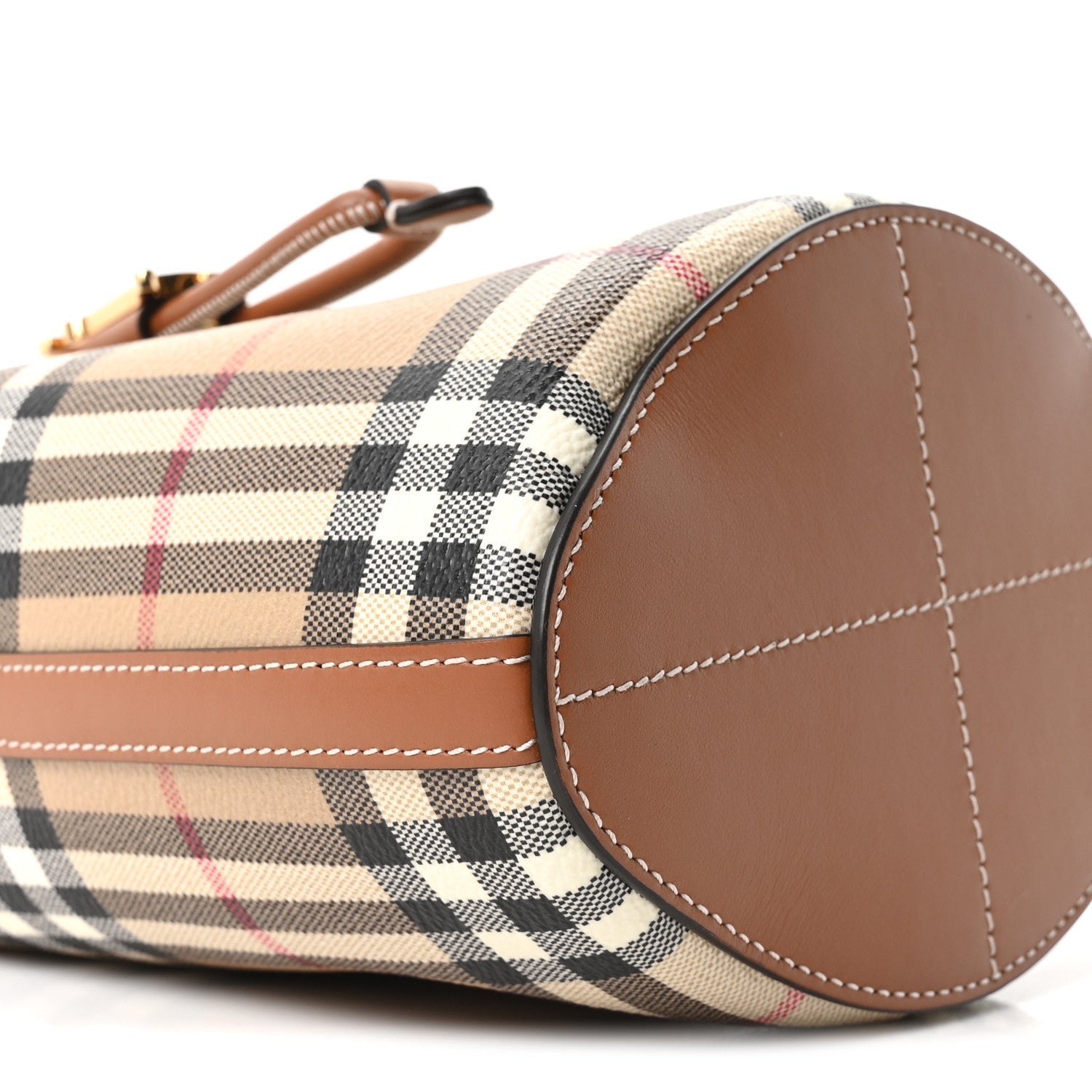 E-Canvas Vintage Check Mini Drawstring Bucket Bag Briar Brown