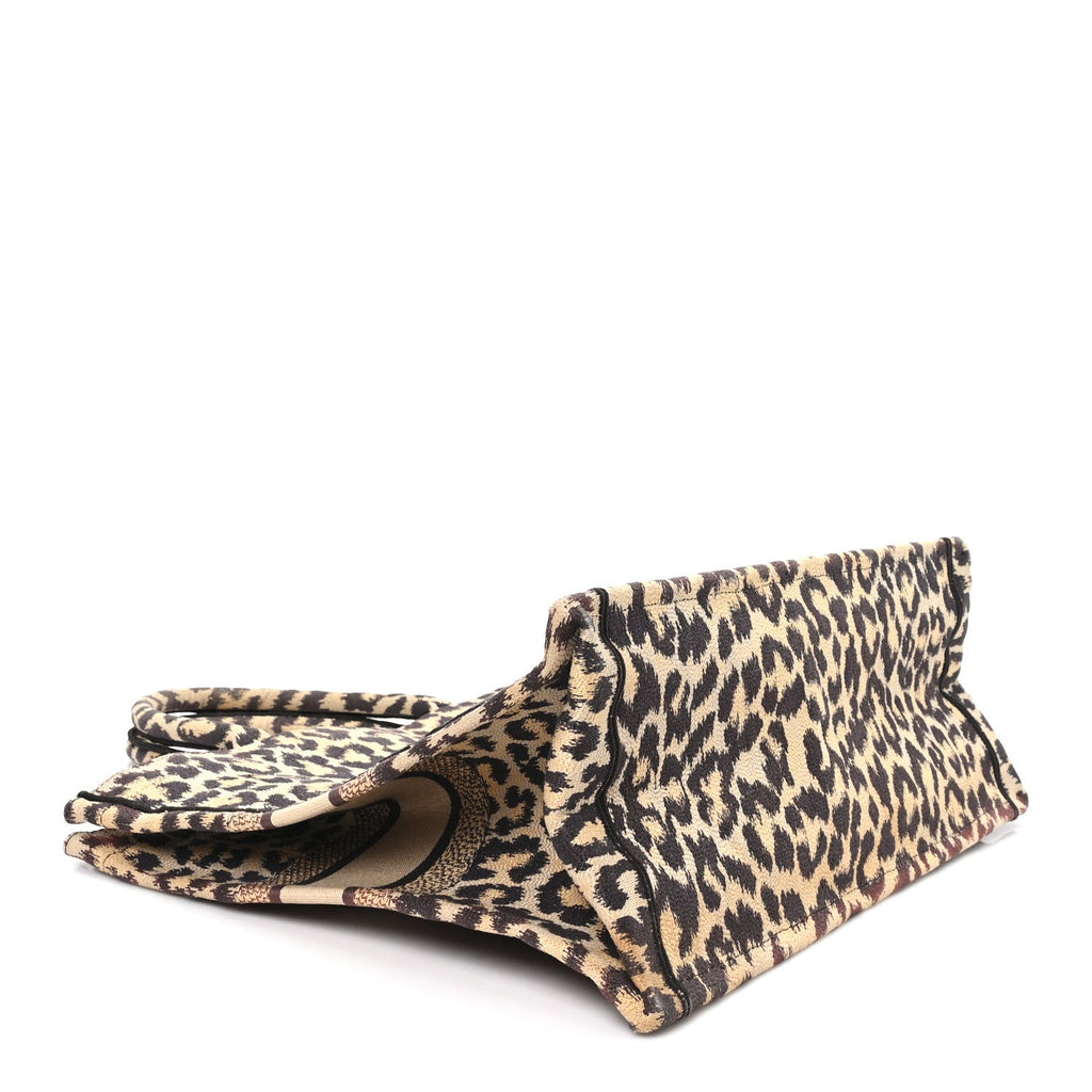 Canvas Mizza Embroidered Large Leopard Book Tote Beige