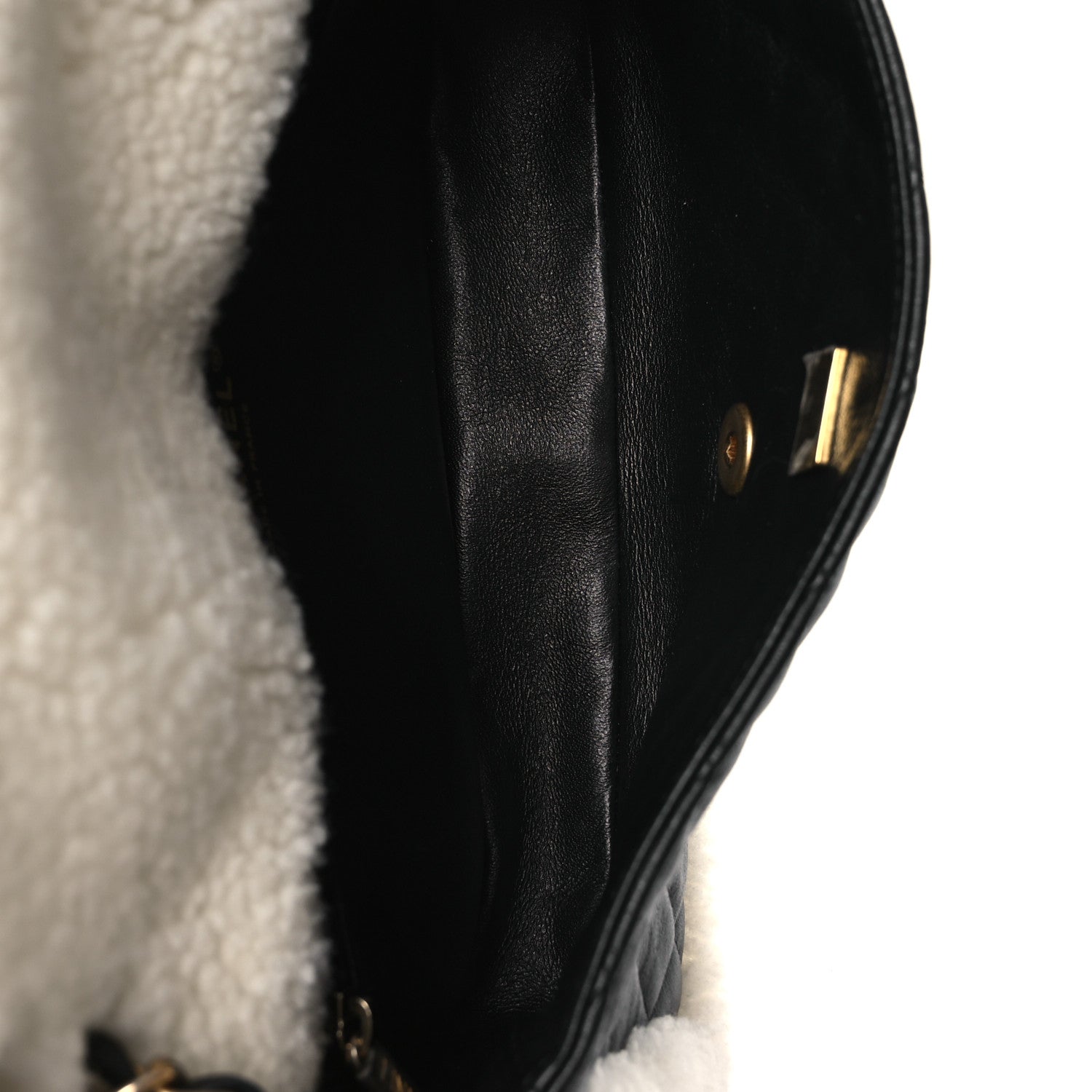 Lambskin Shearling Large CC Flap Bag Black White