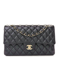 Iridescent Lambskin Quilted Medium Double Flap Black