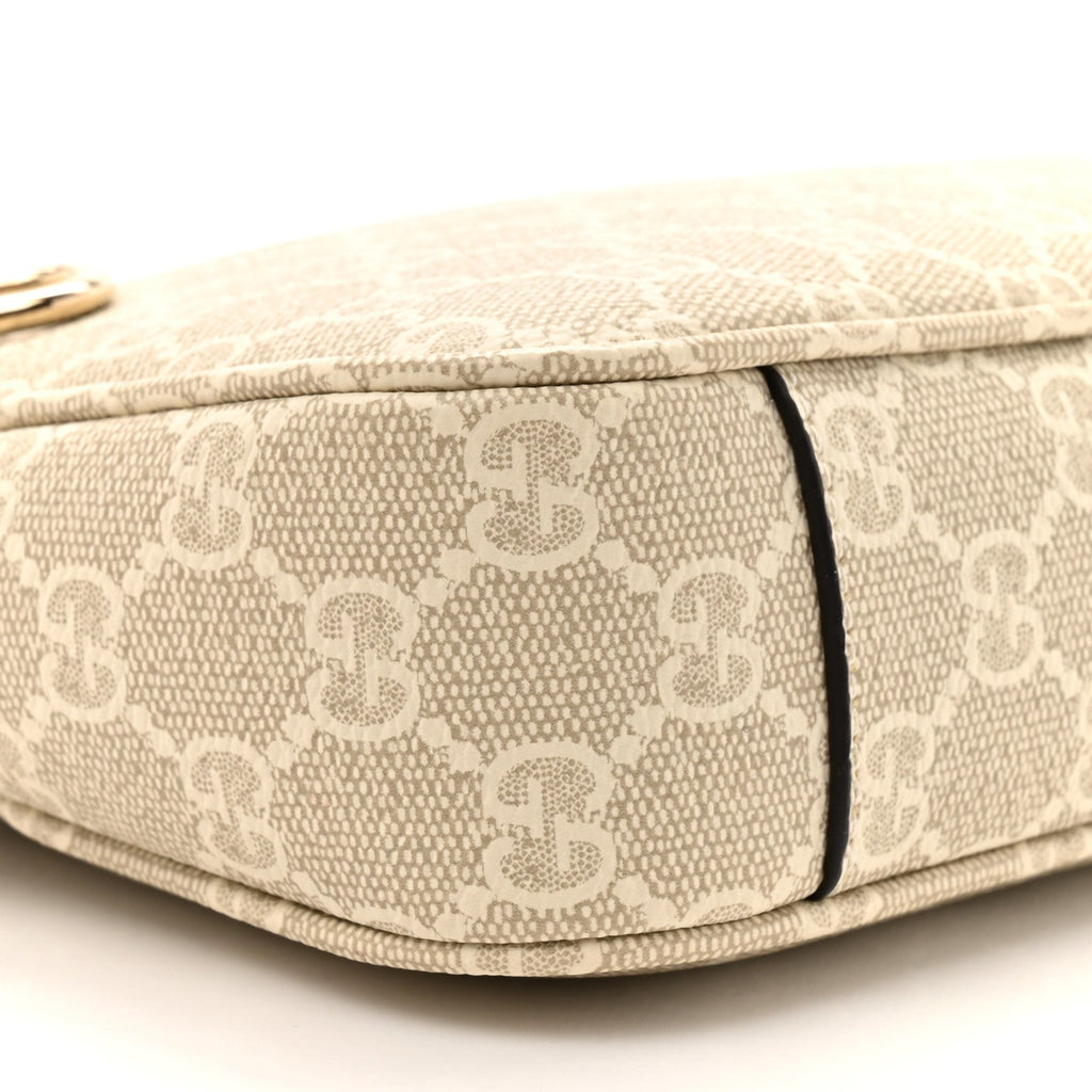 GG Supreme Monogram Textured Calfskin Small Emblem Shoulder Bag Beige Mystic White