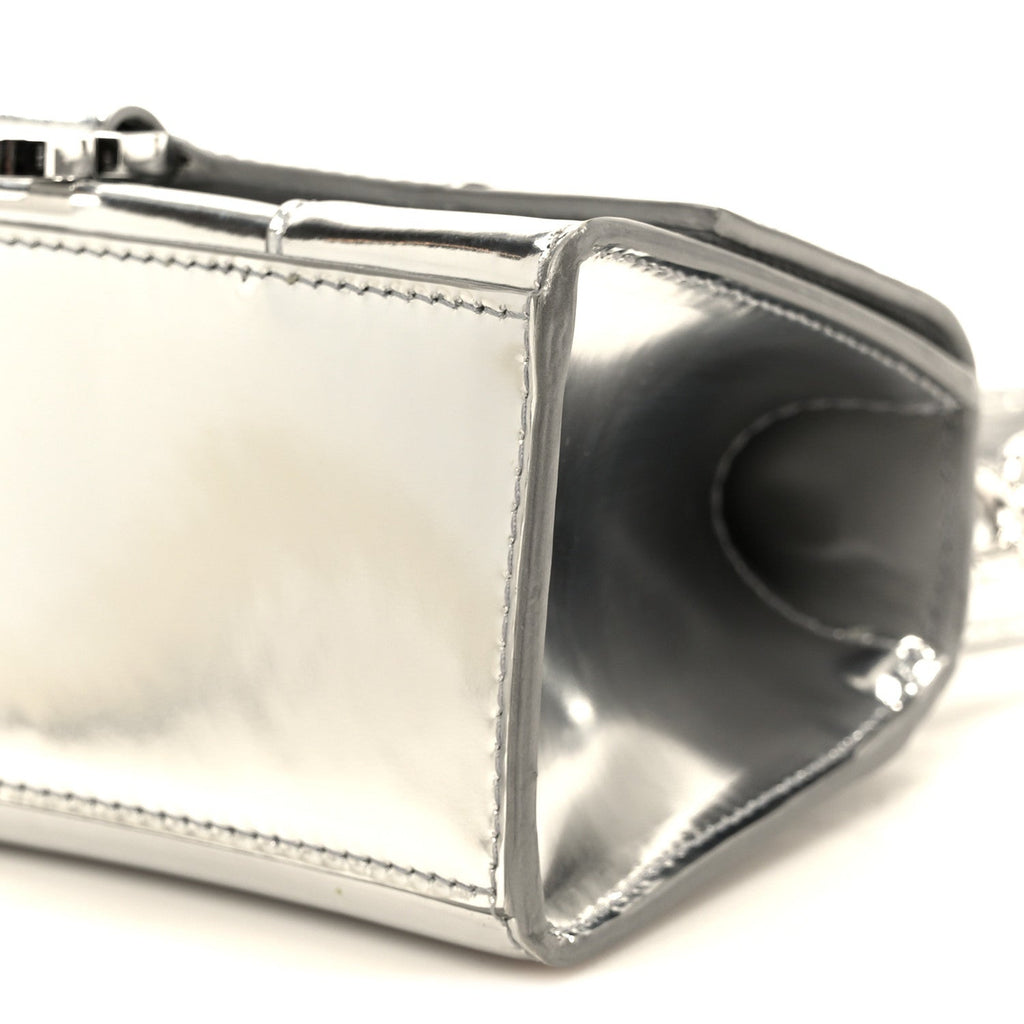 Metallic Calfskin Hourglass Top Handle Bag XS Silver