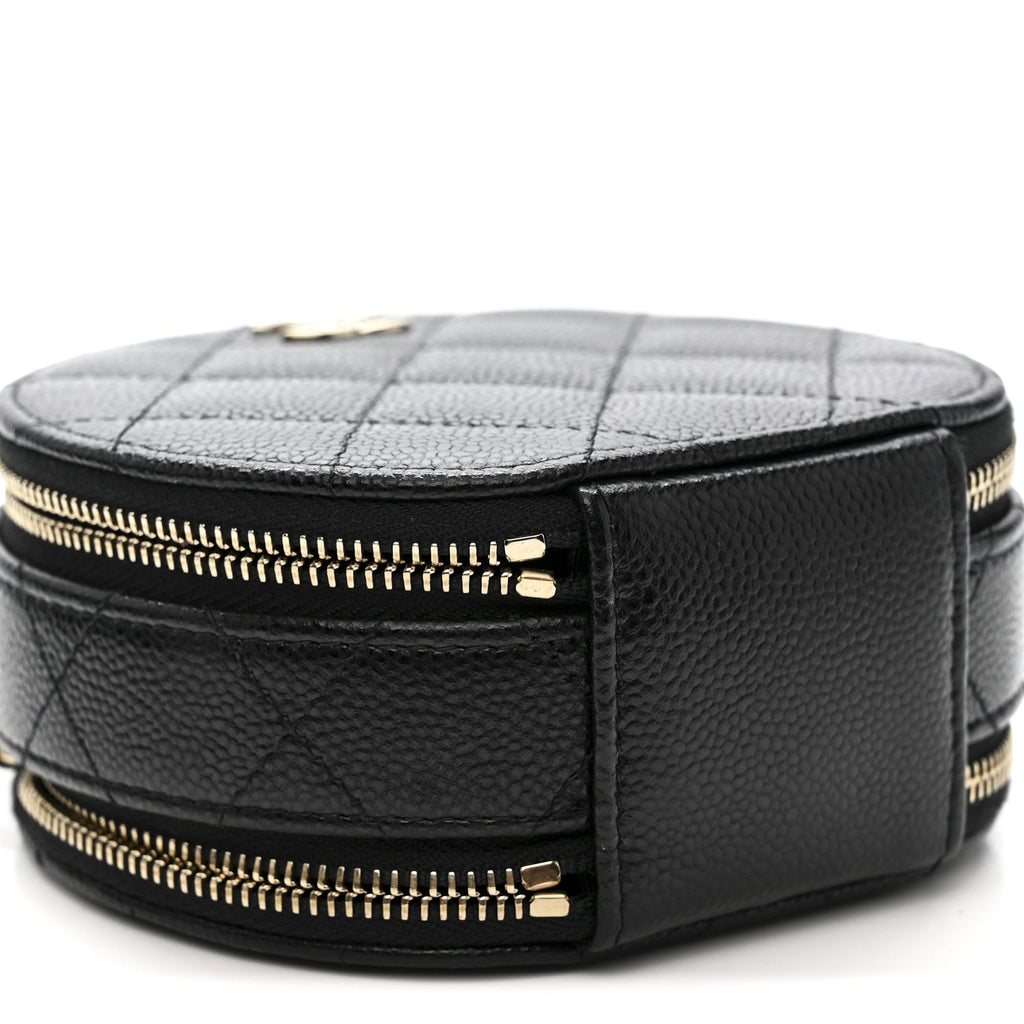 Caviar Quilted Round Handle With Care Vanity With Chain Black