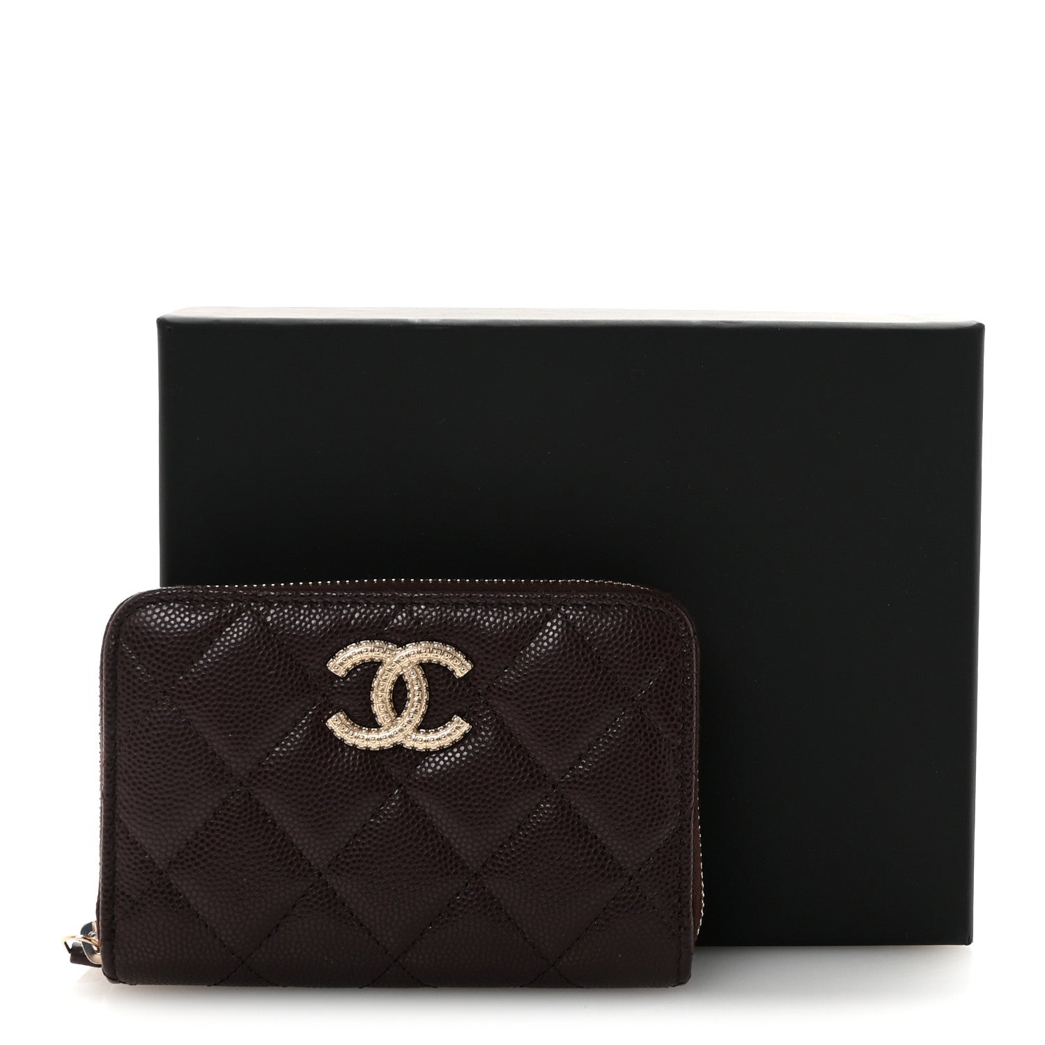 Caviar Quilted Textured CC Zip Around  Holder Burgundy