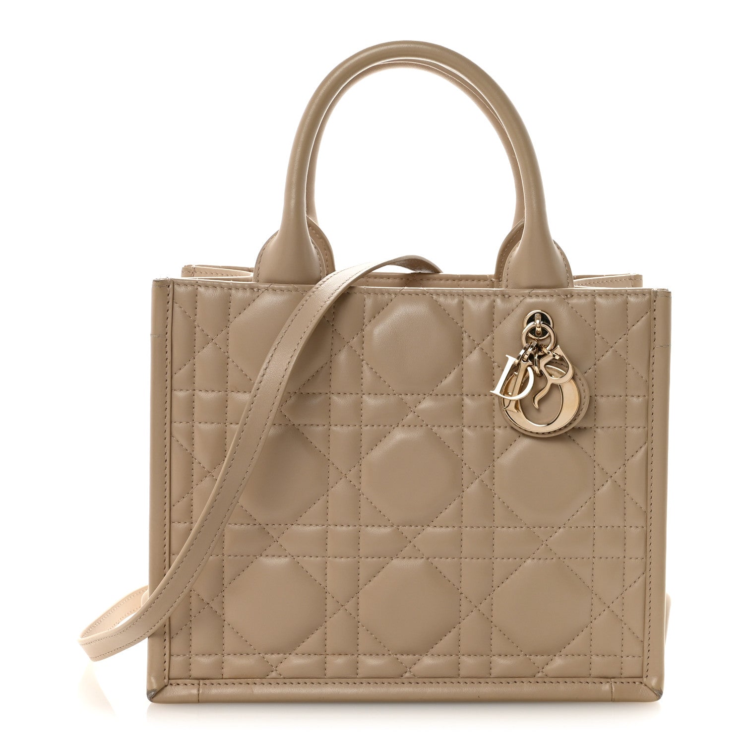 Calfskin Macro Cannage Small Book Tote Taupe