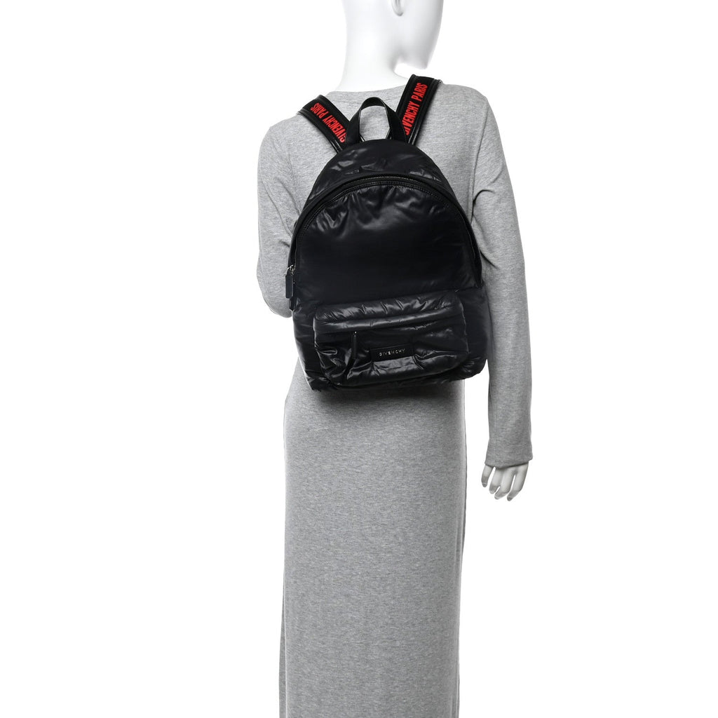Padded Nylon Small Backpack Black Red